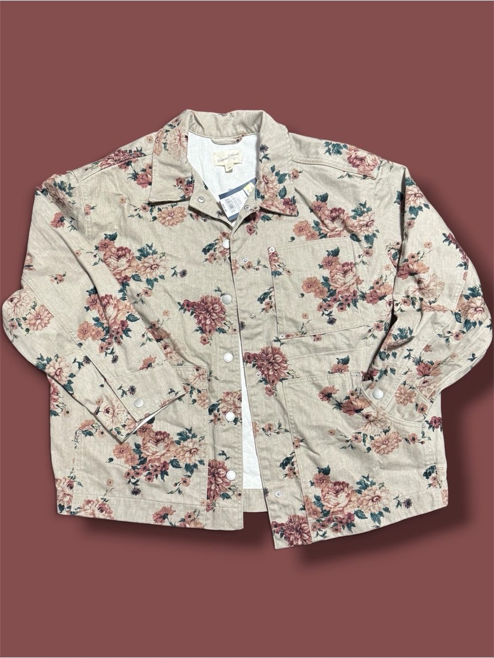 Floral Denim Beige Women's Jacket